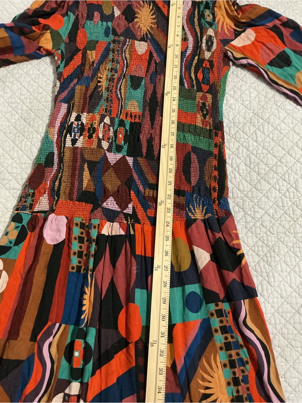 FARM Rio Tropical Shapes Smocked Midi Dress Multicolor Patchwork Size M - Picture 8 of 12